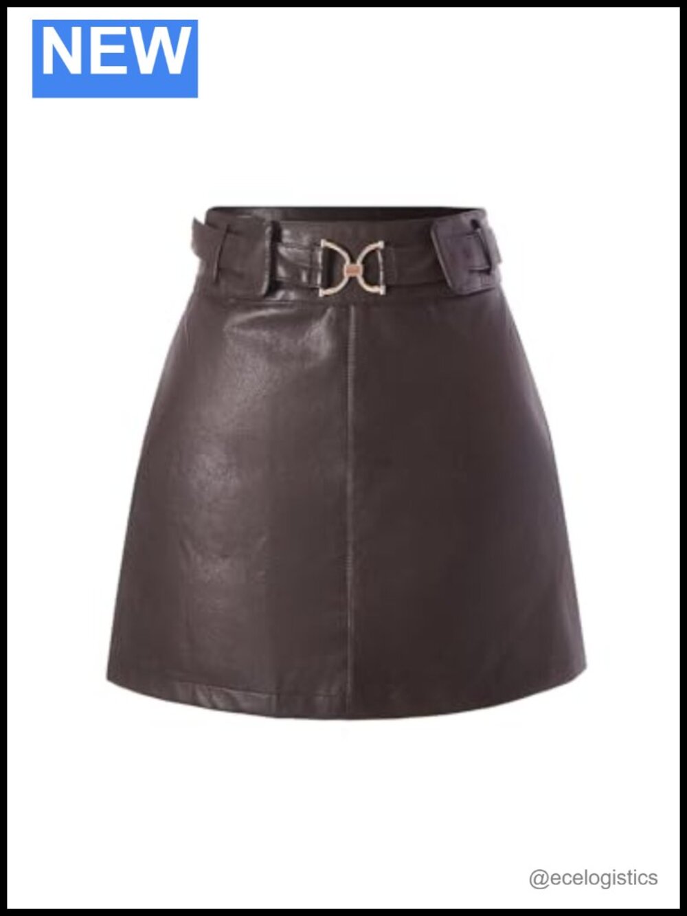Faux Leather Belted High Waisted A Line Mini Skirt